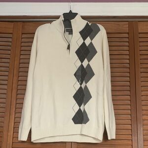 Men's Tricots St Raphael Cream Quarter-Zip Sweater with Gray Argyle
